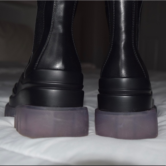Chelsea Platform Slip on Boots (Black, Transparent Platform Sole, Vegan Leather) - Picture 5 of 7